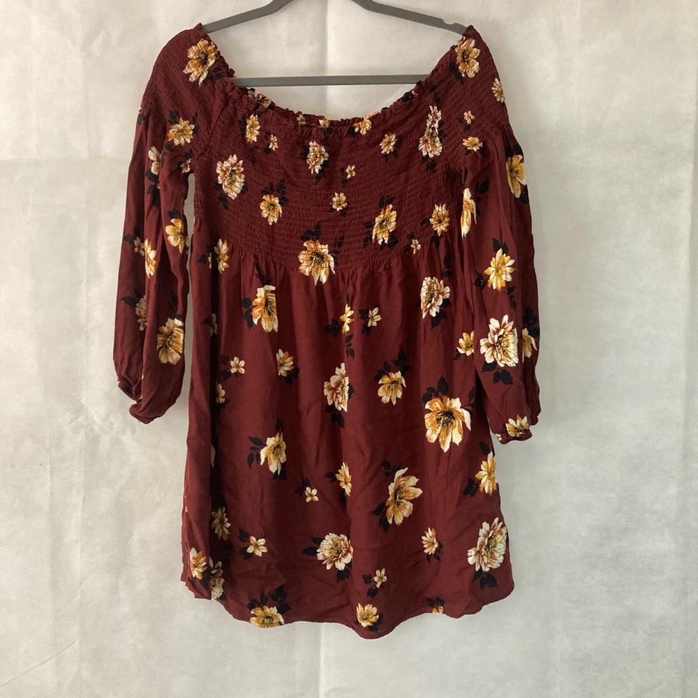 Xhilaration Burgundy Floral Blouse